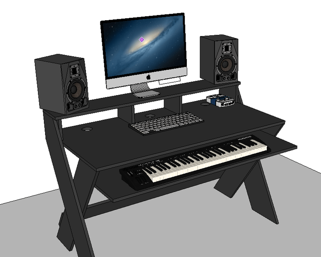 Bureau de studio de musique en bois avec plateau pour clavier, bureau de  production musicale, bureau de studio de musique en bois avec élévateur de  moniteur, bureau d'enregistrement Home Studio 