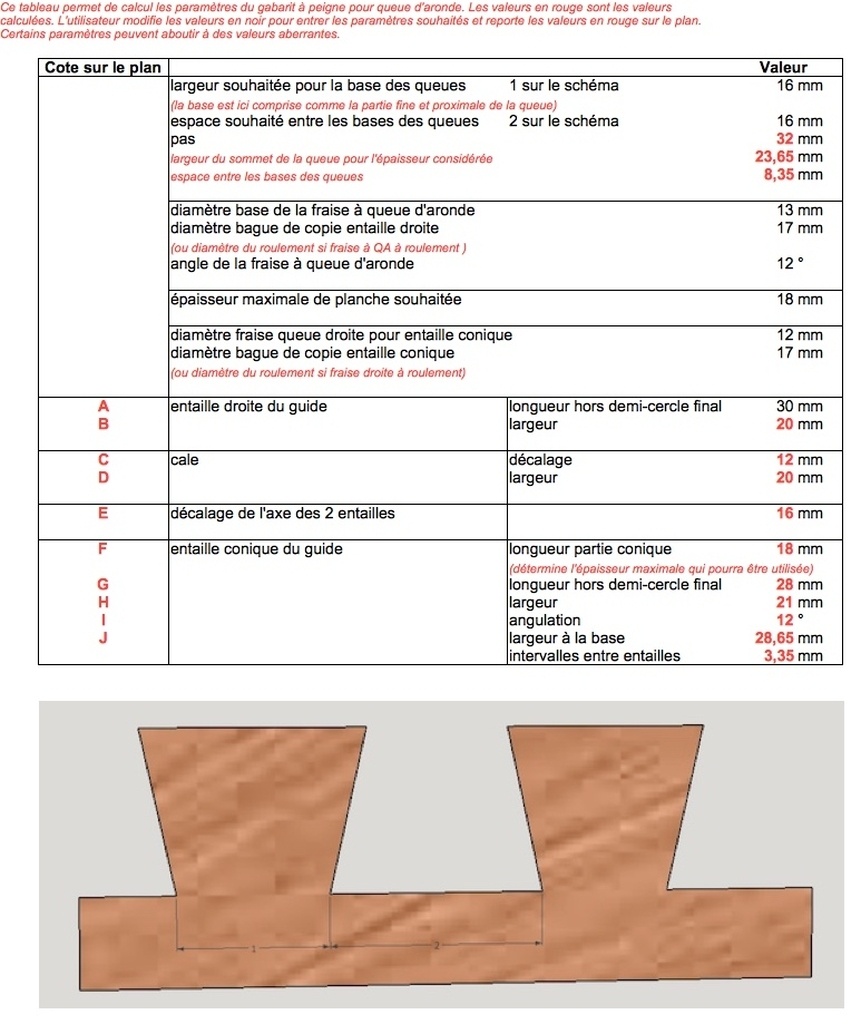 Plan] Gabarit pour peigne à queue d'aronde avec table de calcul des  paramètres par ukinoki sur L'Air du Bois