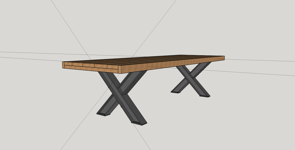 Table industrielle en bois massif - piétement tréteaux