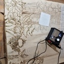 Table basse pyrogravé theme montagne