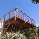 Extension de terrasse sur poteaux depotés et decalés en ipé et inox