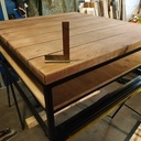 Table basse industrielle chêne massif, pin et acier