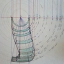 les sections en vert sont vues à la verticale et rayonnantes au centre du dôme