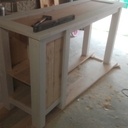 Meuble de cuisine,bois de recuperation et carrelage ceramique carreaux de ciment imitation