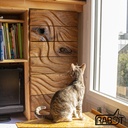 Meuble de bureau, façade en chêne sculptée.