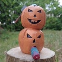 Sculpture bois- deux citrouilles terrifiantes