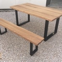Table à manger et banc Chêne et fer