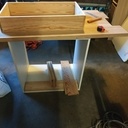 Meuble de salle de bain, plan de travail en chêne massif sous vasque et ses étagères