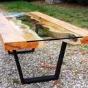 Table basse en If, verre trempé et acier laqué