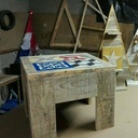 Table de salon en bois de récupération carreaux de ciment