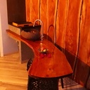 Cuisine extérieure et son vasque en pierre volcanique fait main