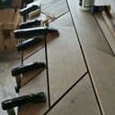 Table chêne/joint "pont de bateau" 100% sur-cyclée