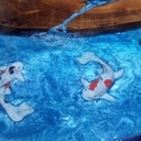 Plateau theme koi  en merisier et epoxy