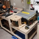 Meuble multi-outils (scie-table, scie-onglet, rabot-dégauchisseuse, défonceuse, aspiration)