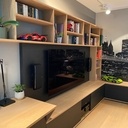 Ensemble bureau meuble TV et bibliothèque en chêne et valchromat noir