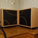 Meuble d'angle en valchromat noir et hêtre massif