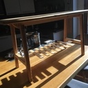 Petit banc pour se chausser, en pin et chêne