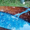 Table  basse theme mer en noyer échauffé