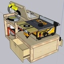 Meuble multi-outils (scie-table, scie-onglet, rabot-dégauchisseuse, défonceuse, aspiration)
