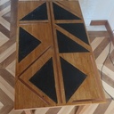 Table chêne avec incrustations ardoise et cuivre