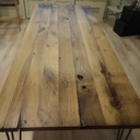 Table à dîner en chêne cuvé et acier