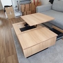 Table basse en chêne avec plateau relevable et tiroir