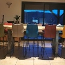 Table cèdre piètement acier