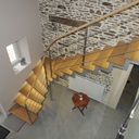 Escalier bois acier inox verre