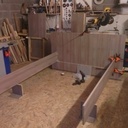 Fabrication d'un lit a tiroirs en mélaminé chêne brun .