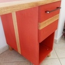 Bureau enfant chêne et valchromat rouge