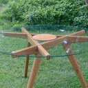 Table ronde, tripode, plateau verre