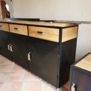 Buffet, bar, meuble imprimante acier et chêne