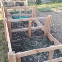 un bac en cours de remplissage (1er plan), un en compostage (2ème plan) et le dernier pour l'année prochaine