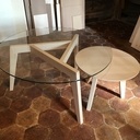 Paire de tables basse rondes gigognes avec plateau en verre