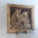 Tableau pyrogravure et cadre en noyer