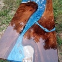 Table  basse theme mer en noyer échauffé