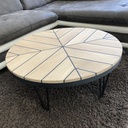 Table basse ronde joints type pont de bateau