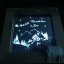 Miroir gravé rétro-éclairé, cadre chêne