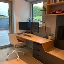 Ensemble bureau meuble TV et bibliothèque en chêne et valchromat noir