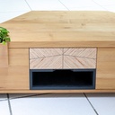 Table basse robinier et rideau bois