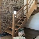 Escalier double quart tournant en chêne de pays