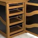 Une petite armoire en bois et plastique