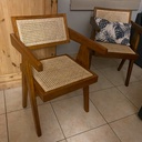 Chaise de bureau en chêne et paille de Vienne - inspiration Pierre Jeanneret.