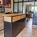 Buffet, bar, meuble imprimante acier et chêne