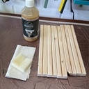 Ponçage grains 120 puis 180 et Rubio Monocoat transparent pour la finition