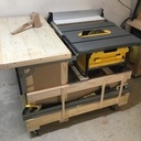 Scie sur table, sur table, sur roulettes.