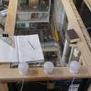 Mirroir coiffeuse en chêne et plateau oval en hêtre