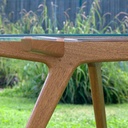 Table ronde, tripode, plateau verre