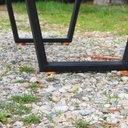 Table basse en If, verre trempé et acier laqué