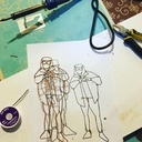 Cadre bois et fil de cuivre